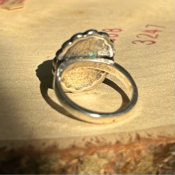 Bohemian Shabby Chic Faux Turquoise Statement Ring Set Trendy Unique 7.5/8 - Picture 6 of 7